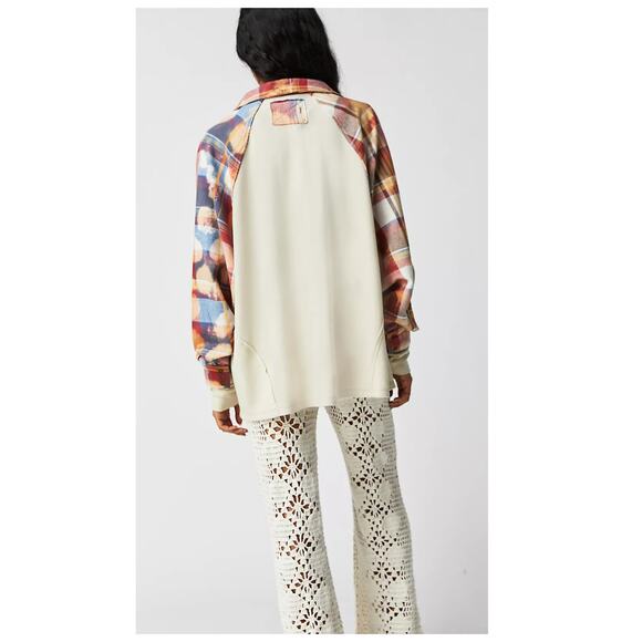 FREE PEOPLE Isabelle Plaid Trim Thermal Henley In Mink Combo Size Large - Picture 4 of 12